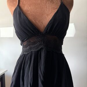 Elegant Black Lace Trim Dress by Lulu’s (XS)